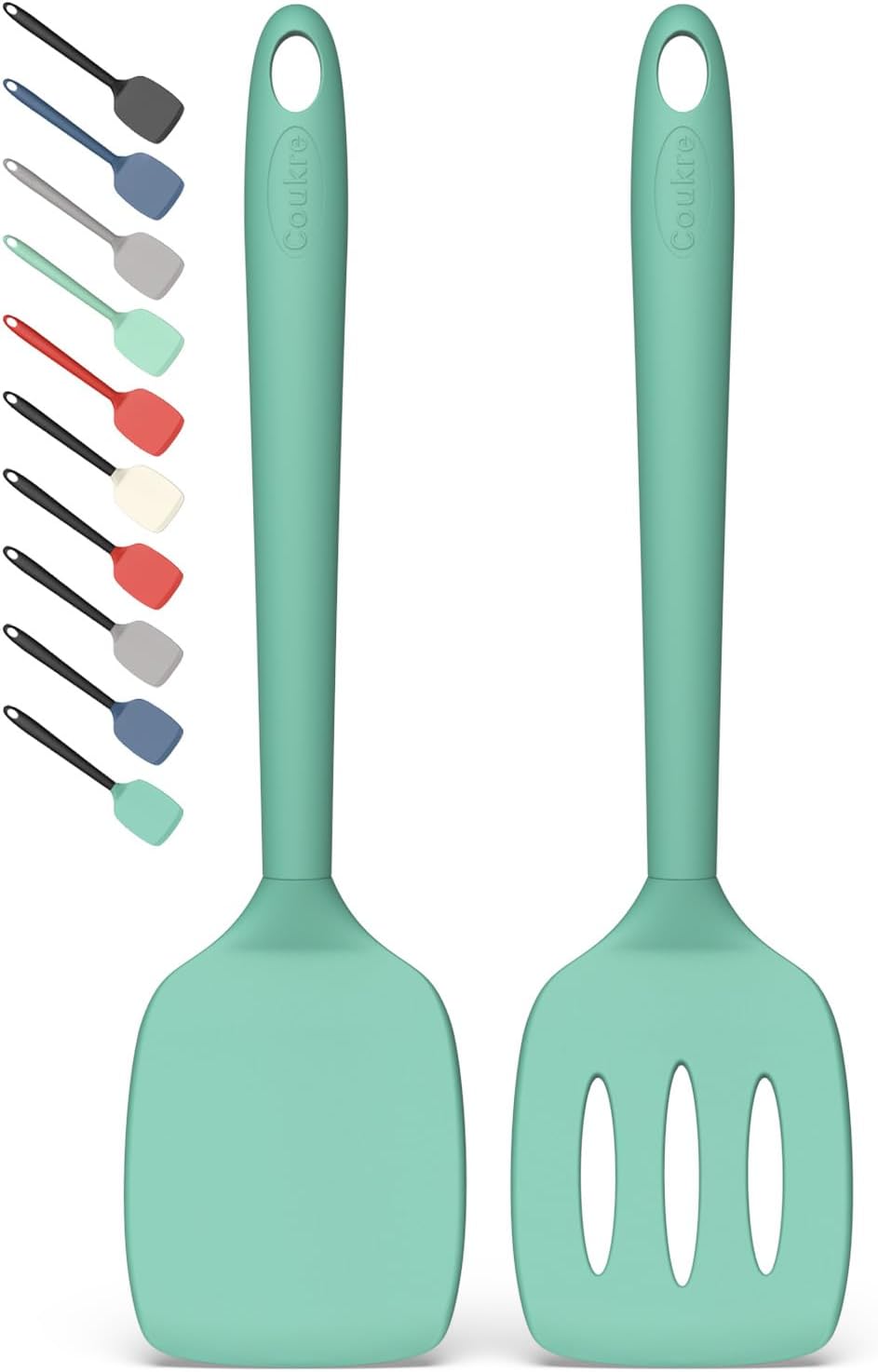 Coukre 2 Pack Silicone Spatula Set, High Heat Resistant, BPA Free Kitchen Spatula, Solid & Slotted Turner for Non-Stick Pans, Sautéing, and Flipping (2, PureBlack)