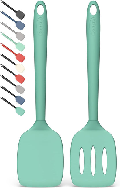 Coukre 2 Pack Silicone Spatula Set, High Heat Resistant, BPA Free Kitchen Spatula, Solid & Slotted Turner for Non-Stick Pans, Sautéing, and Flipping (2, PureBlack)