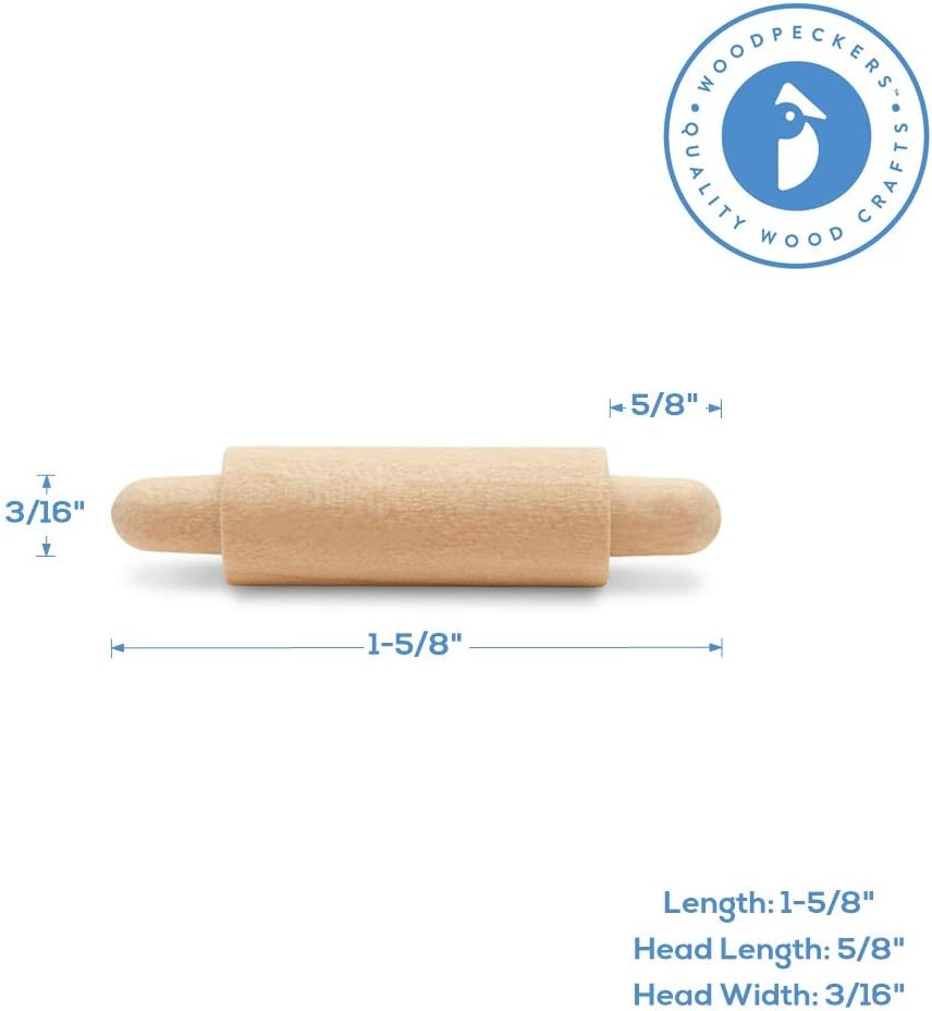 Wooden Mini Rolling Pin, 7 Inches Long, Pack of 12, Perfect for Fondant, Pasta, Baking in the Kitchen, Crafting by Woodpeckers
