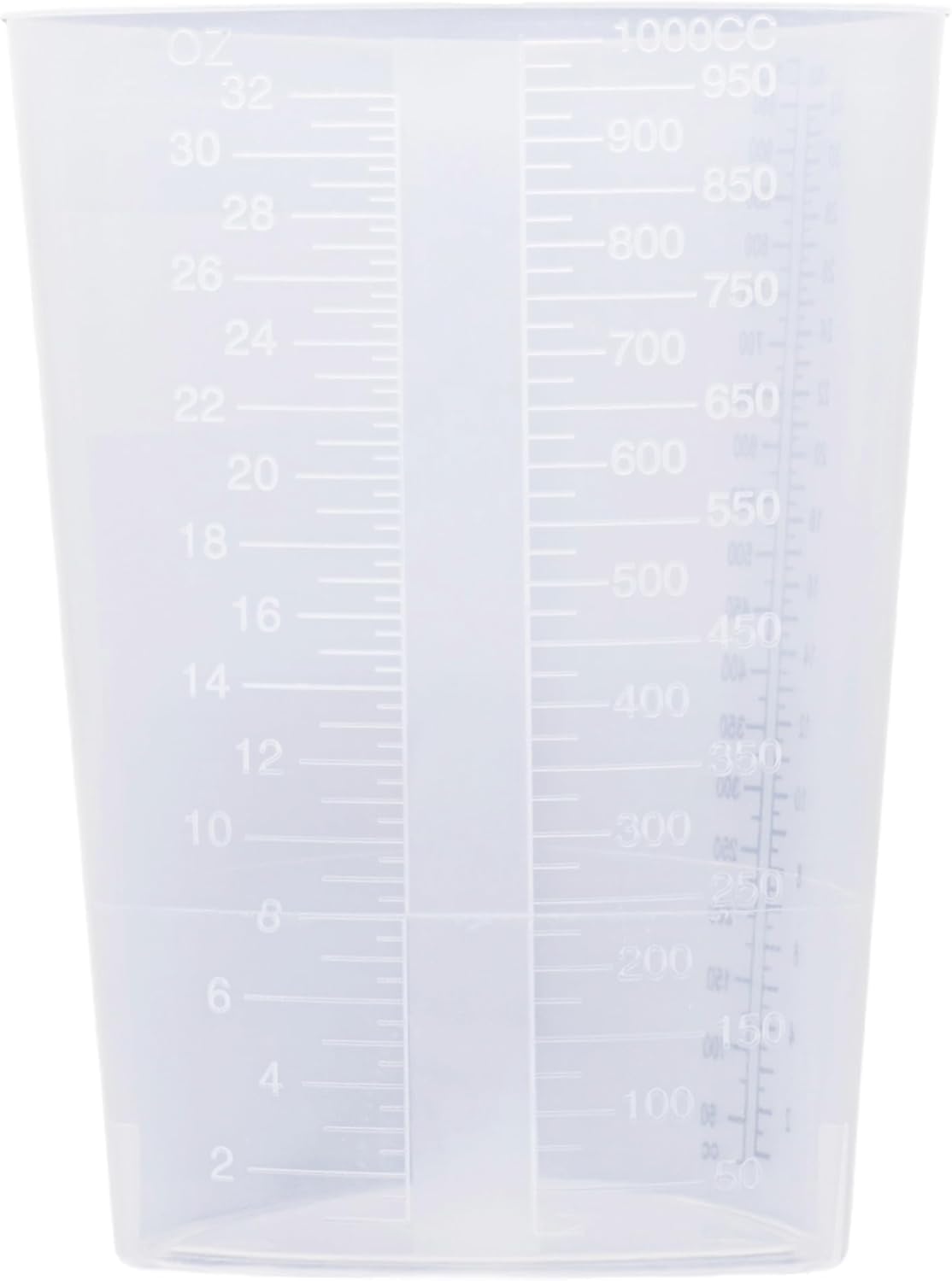 Vakly Plastic Graduated Triangular Intake Output Container [5 Pack] 32 ounce Three-Sided Translucent Laboratory Beaker for Measuring & Mixing - Clear Markings in oz & cc - for Specimen, Paint & Epoxy