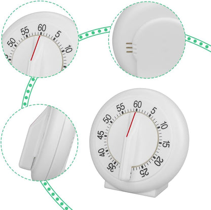 Kitchen Timer Manual, 60 Minutes Round Shape Timer Cooking Ring Mechanical Counter Alarm Clock Wind Up Timers Home Egg Baking Steaming Visual Countdown Teacher Exercising Meeting White