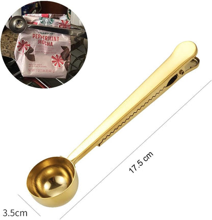 Coffee Scoop Clip Stainless Steel Tablespoon Coffee Spoon With long handle Multifunction Sealing Bag Clip For Tea, Coffee, Protein Powder, Instant Drinks, Kitchen Tools