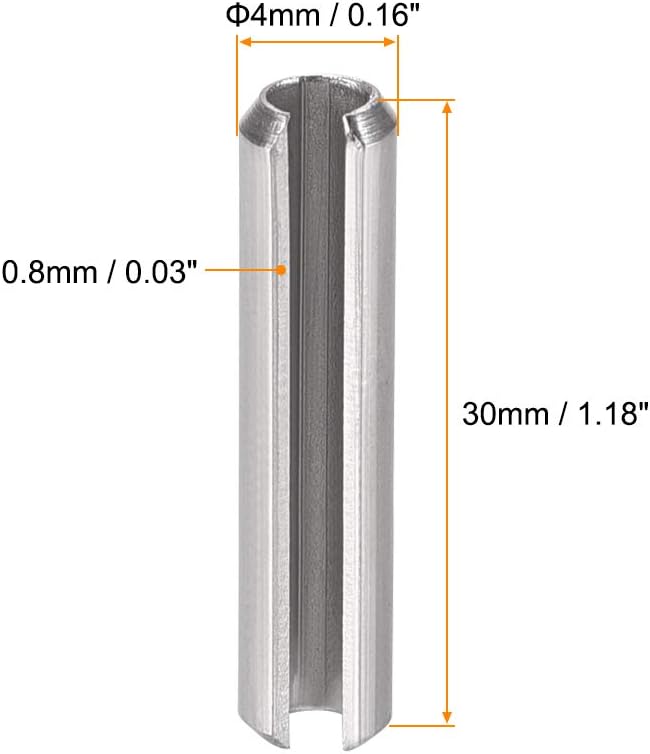 uxcell Slotted Spring Pin - M4 x 30mm 304 Stainless Steel Split Spring Roll Dowel Pins Plain Finish 20Pcs