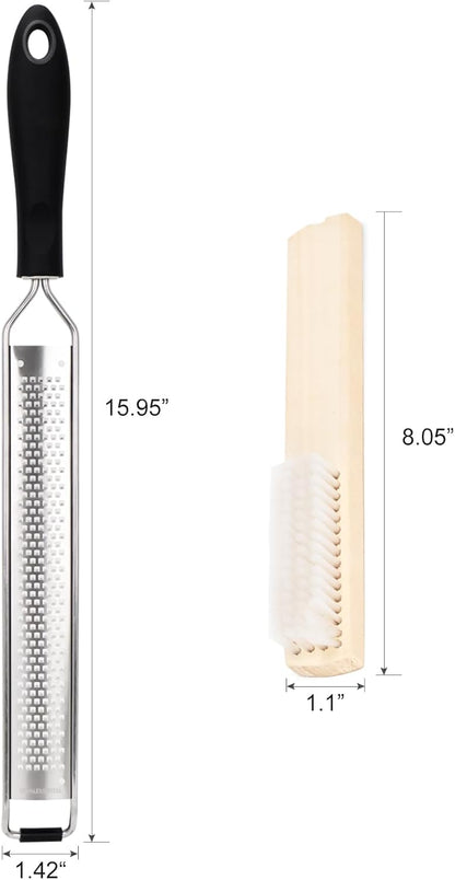 Cleaning Brush Included/Premium Stainless Steel Kitchen Grater - Sharp Handheld Zester for Cheese, Lemon, Garlic & Chocolate.