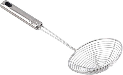 Generic Strainer Skimmer Ladle Stainless Steel Wire Skimmer Spoon Ergonomic Handle and Spider Mesh Filter with Handle for Kitchen Frying Food, Pasta, Spaghetti, Noodle Professional Design