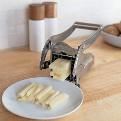 French Fry Cutter - Potato Cutter with Two Blades for Steak and Shoestring Cuts - Stainless Steel Potato Slicer with Non-Slip Suction Cups - Cooking Gadgets by Classic Cuisine