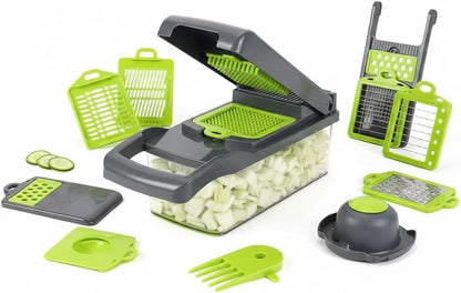 15-in-1 Vegetable Chopper, Multifunctional Mandoline Slicer with 8 Interchangeable Blades, with Container for Fruits, Veggies, Potato, Onion, Tomato – Kitchen Dicer Cheese Grater. By Lonachamari
