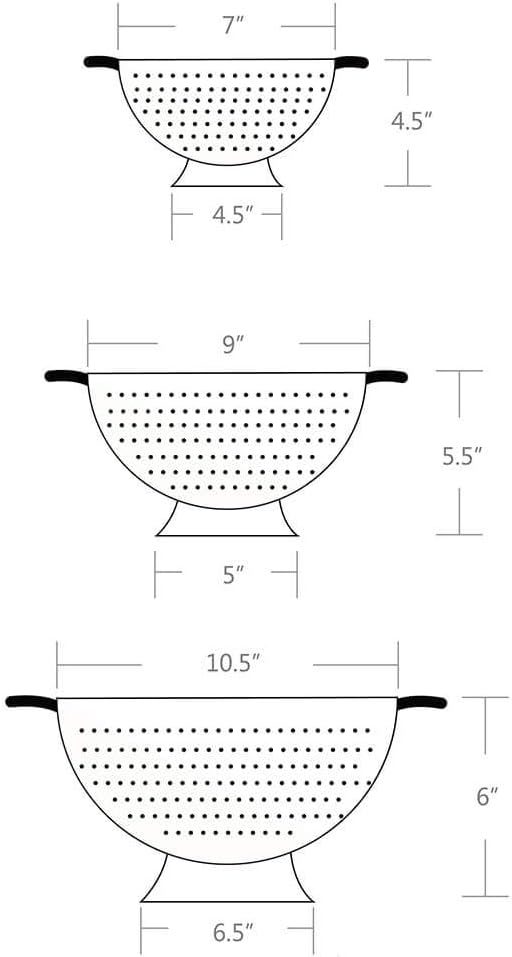 Rorence Powder Coated Steel Colanders: 3 Quart and 5 Quart Set of 2 - White