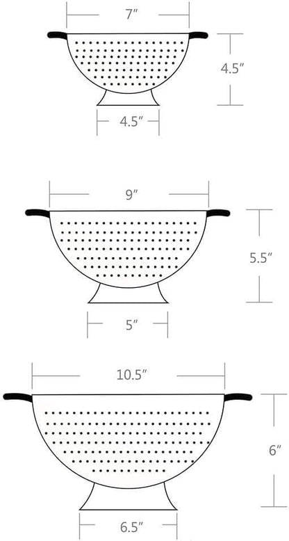 Rorence Powder Coated Steel Colanders: 3 Quart and 5 Quart Set of 2 - White