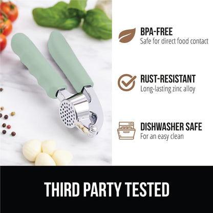 GORILLA GRIP Garlic Press and Peel Set, Heavy Duty Mincer Tool, Large Ergonomic Handle, Easily Mince and Crush Garlics, Ginger, Nuts, Seeds, Peeler Included, Peeling Cloves, Kitchen Gadgets, Red