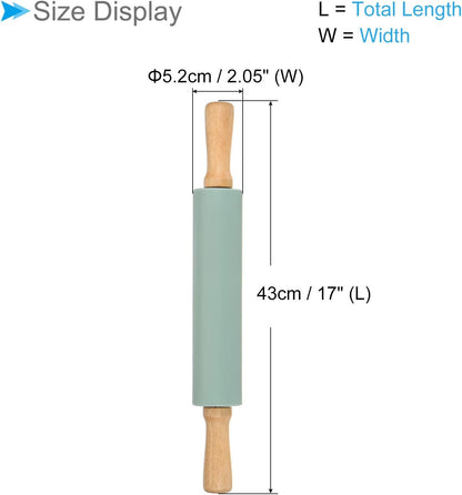 Silicone Rolling Pins, 17" Length, Silicone & Oak Non-Stick Ergonomic Wooden Handle Fondant Dough Roller Pink - (Applications: for Baking DIY Projects)