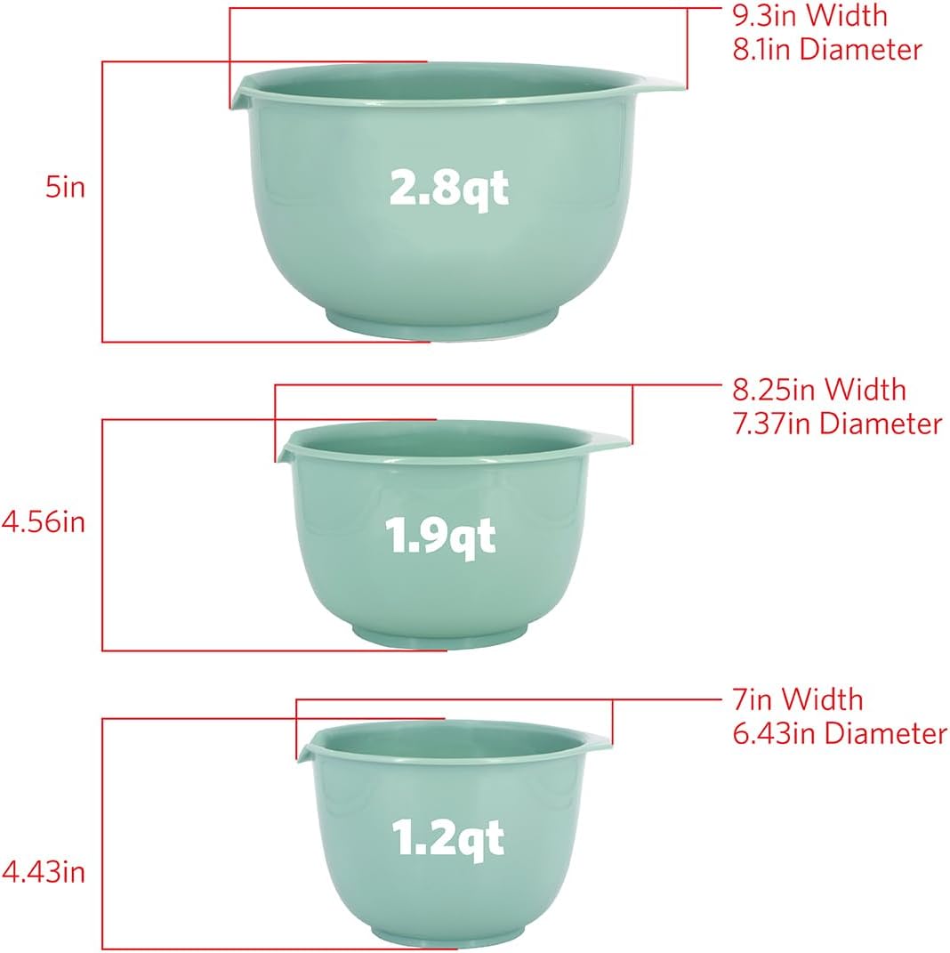 Glad Mixing Bowls with Pour Spout, Set of 4 - Nesting Plastic Bowls (1.2qt, 1.9qt, 2.8qt, and 3qt with Handle) - Non Slip Base, Dishwasher Safe Kitchen Cooking and Baking Supplies, Grey