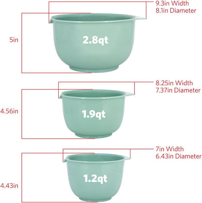 Glad Mixing Bowls with Pour Spout, Set of 4 - Nesting Plastic Bowls (1.2qt, 1.9qt, 2.8qt, and 3qt with Handle) - Non Slip Base, Dishwasher Safe Kitchen Cooking and Baking Supplies, Grey