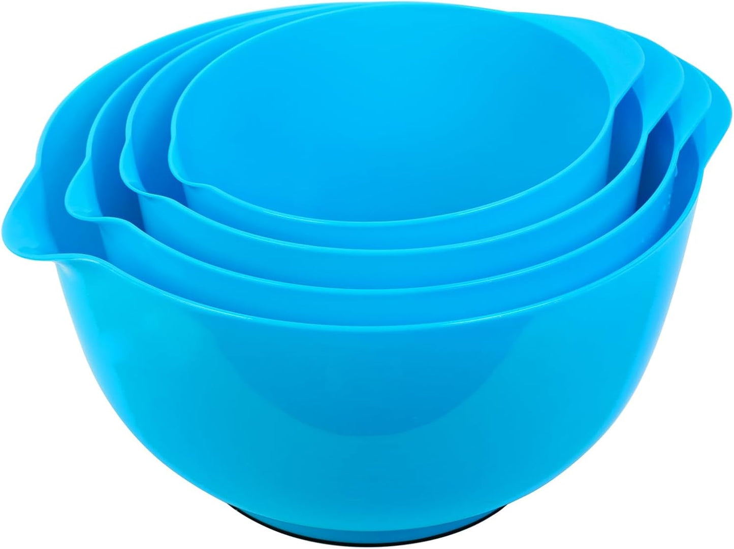 BoxedHome Green Ombre Nesting Plastic Mixing Bowl Set With Pour Spout, Microwave and Dishwasher Safe, BPA free Non-Slip Base, Set of 4 Size 1.7, 2.5, 3.5 and 4.5qt, Great for Prepping, Baking, Cooking