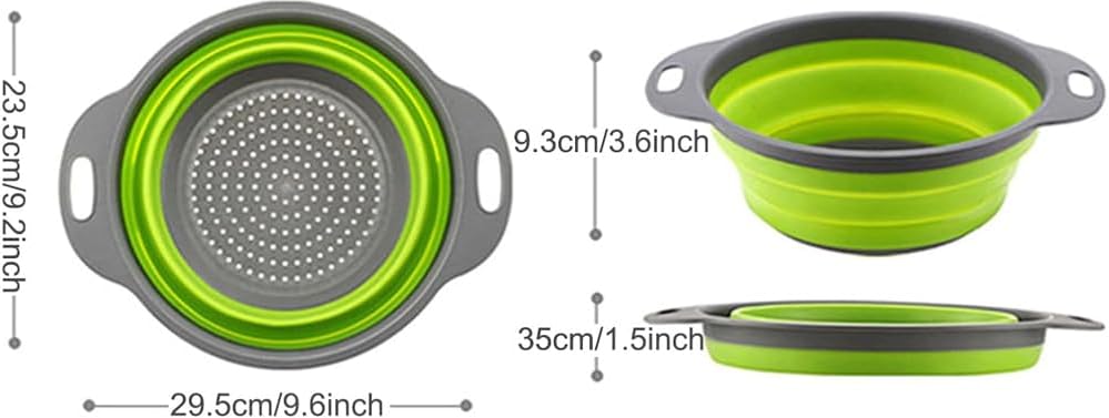 Collapsible Silicone Colander Strainer - Round - Green and Gray