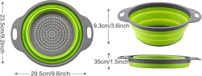 Collapsible Silicone Colander Strainer - Round - Green and Gray