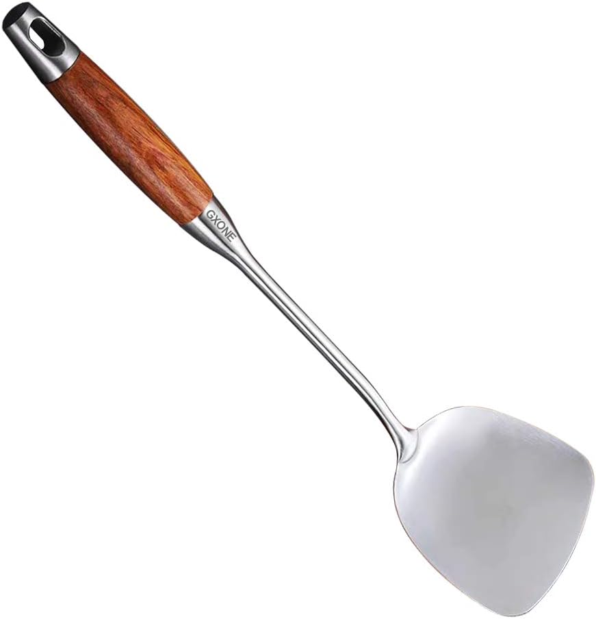 Slotted Spoon,304 Stainless Steel Skimmer Spoon with Heat Resistant Wooden Handle,Silver/15.8Inch