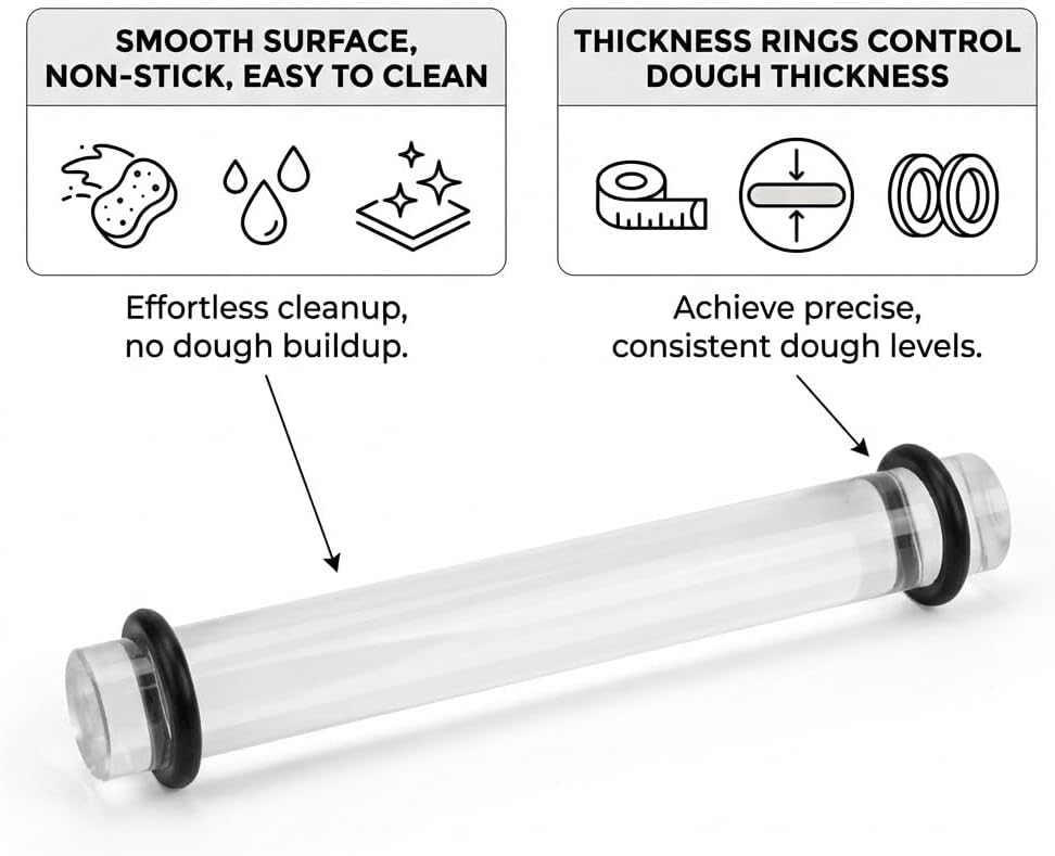 DIYOOHOMY 2Pcs Polymer Clay Roller Tools, Acrylic Rolling Pin with Thickness Rings Kit, Air Dry Clay Tools Clear Slab Roller Supplies