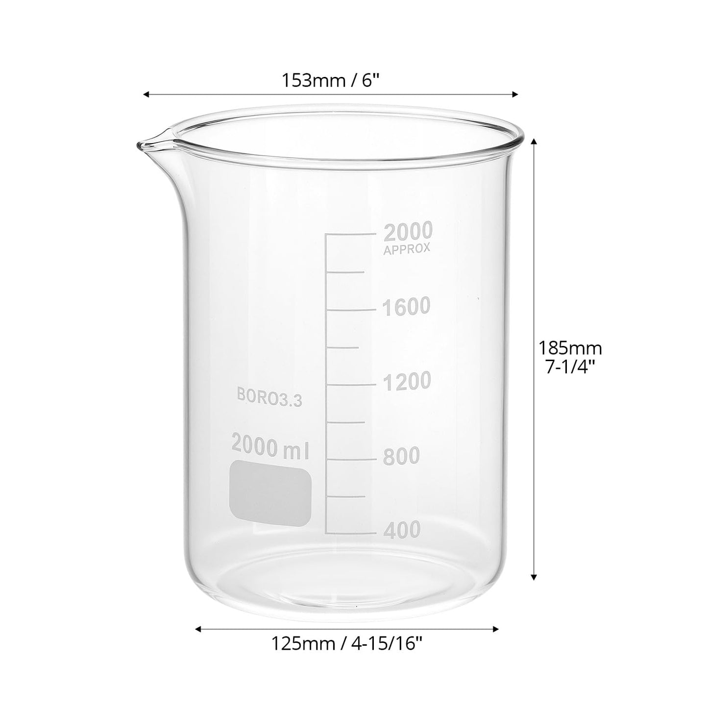 QWORK Borosilicate Glass 2000ml Beaker – Double Scale Measuring Cup for Lab, Classroom & Experiment Use