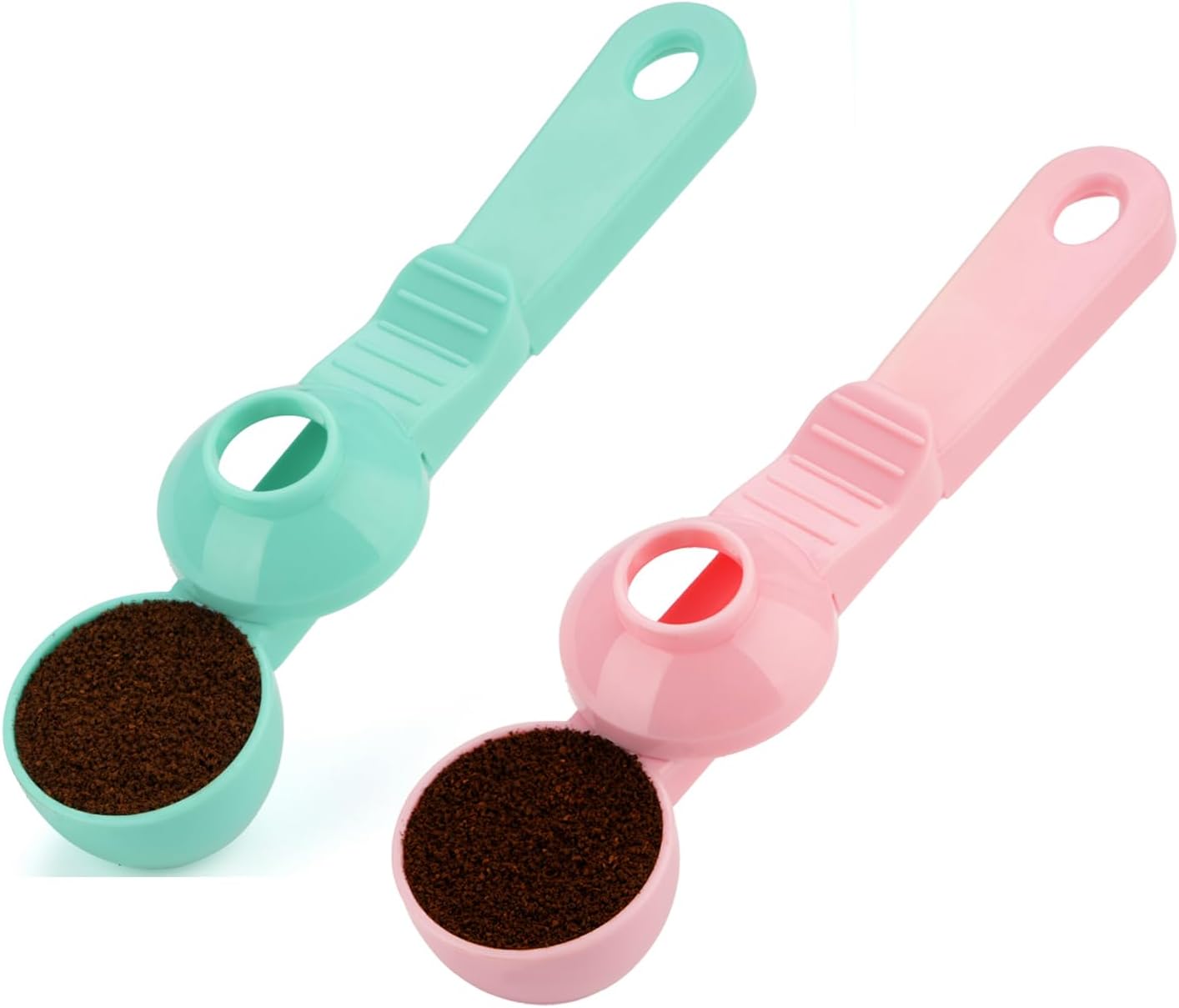 2-in-1 Coffee Scoop with Funnel, 2 Teaspoon Measuring Spoon for Reusable K Cups, Ground Coffee, Protein Powder & Tea, Mess-Free Plastic Design (Pink)