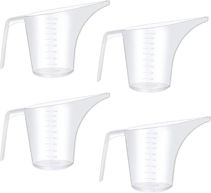 Fireboomoon 4 Pack Plastic Funnel Pitcher,Large Capacity Long Spout Measuring Cup for Bakeware Molds,Pancake,Batter,Muffin,Cakes,Soap Making(4 Cups/32 Ounces/1000 ml)