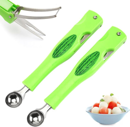 Watermelon Cutter Slicer, 3-in-1 Watermelon Slicer Cutter Tool Melon Baller Scoop Fruit Fork, Fruit Slicer Ice Scoop Watermelon Knife Fruit Cutter Scooper Fruit Cutting Kitchen Gadget (A# Green)