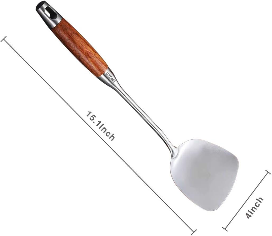 Slotted Spoon,304 Stainless Steel Skimmer Spoon with Heat Resistant Wooden Handle,Silver/15.8Inch