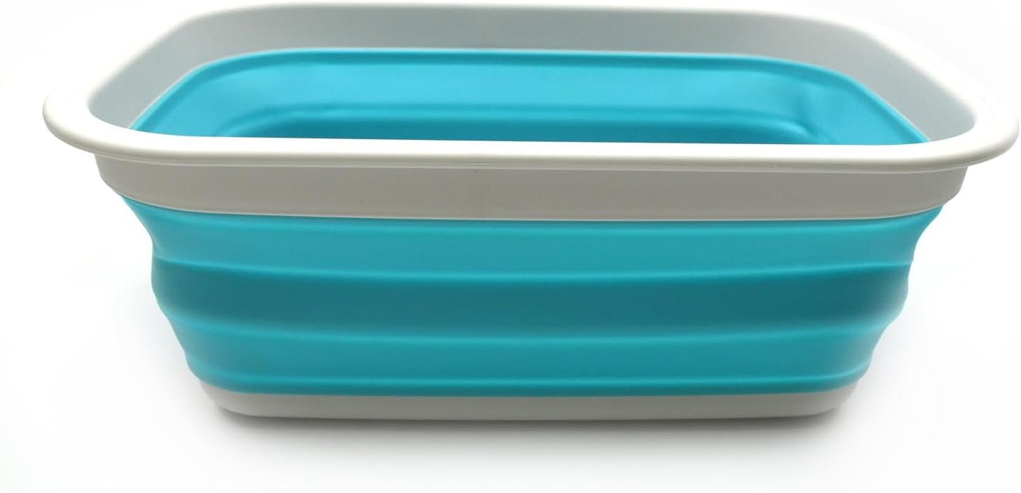 SAMMART 9.2L (2.37Gallon) Collapsible Wash Basin - Foldable Outdoor Picnic Basket - Portable Plastic Tub - Space Saving Storage Container with Size : 15.3 x 11.2 x 5.5/1.5" (M, Gray)