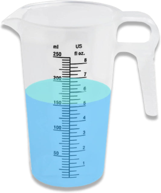 ACCUPOUR 8oz (250 mL) Measuring Pitcher, Plastic, Multipurpose - Great for Chemicals, Oil, Pool and Lawn - Ounce (oz) and Milliliter (mL) Increments (1 cup)