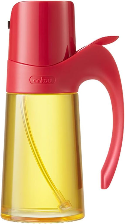 Ankou Auto Flip Lid Oil Dispenser Bottle for Kitchen-20oz 580ml Set of 2 Glass Olive Oil Dispenser Bottles with Scale, Oil and Vinegar Condiment Storage Container Set, Non-Drip Spout, Leakproof