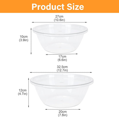 Mixing Bowl Set,2 Pcs Clear Plastics Salad Bowl with Lids,BPA-Free Kitchen Essentials for Cooking Baking Bowls with Non-Slip Bottom,Space-Saving Nesting Storage Bowls Not Dishwasher Safe