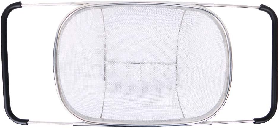 i Kito Over the Sink Colander with Expandable Rubber Grip Handles - Fine Mesh Oval Strainer in Stainless Steel -Drain, Rinse Fruits and Vegetables