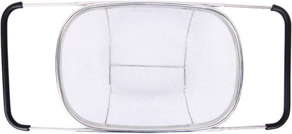 i Kito Over the Sink Colander with Expandable Rubber Grip Handles - Fine Mesh Oval Strainer in Stainless Steel -Drain, Rinse Fruits and Vegetables