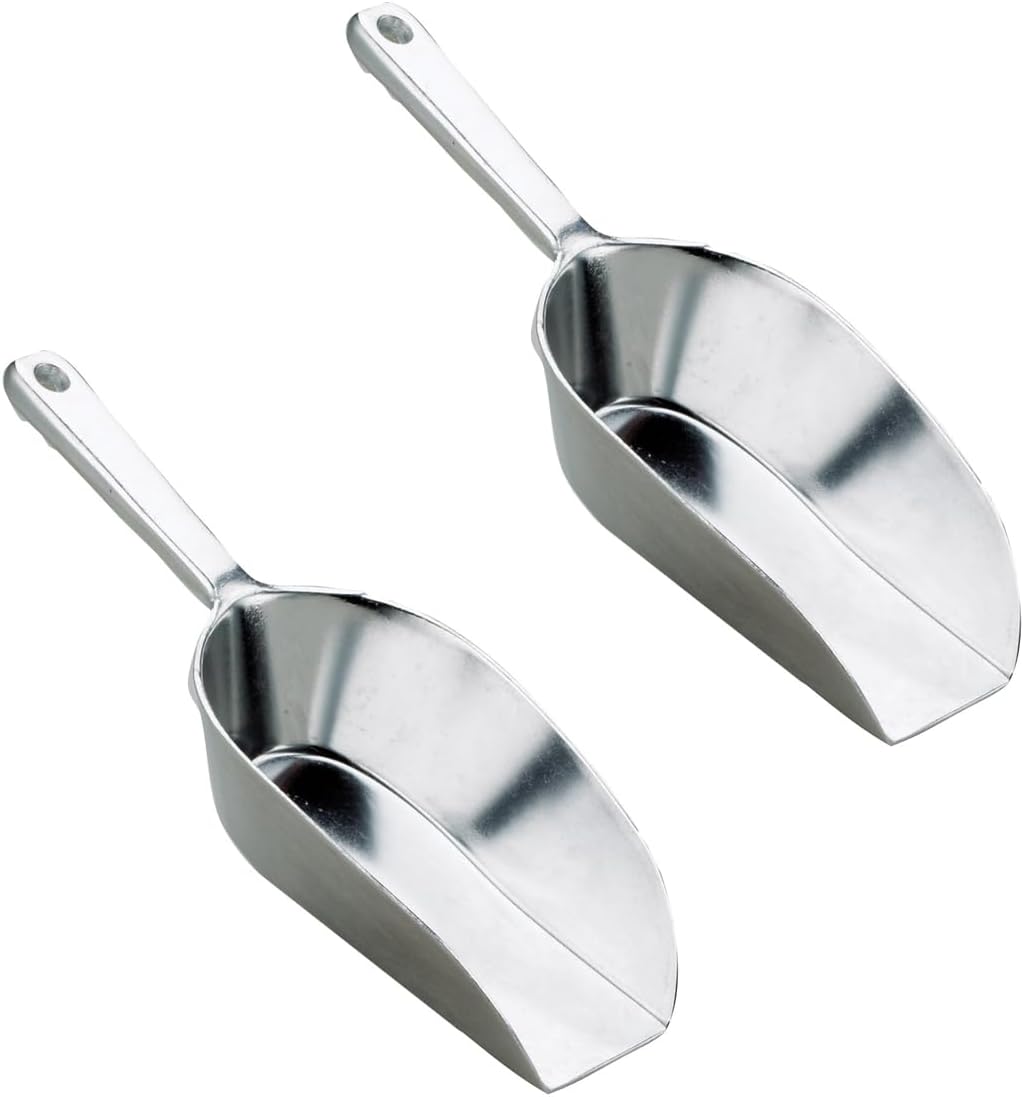HIC Kitchen Flat Bottom Food Utility Scoop, 7.5-Inch, 185-Millimeter, Set of 2, Commercial-Grade Anodized Cast Aluminum