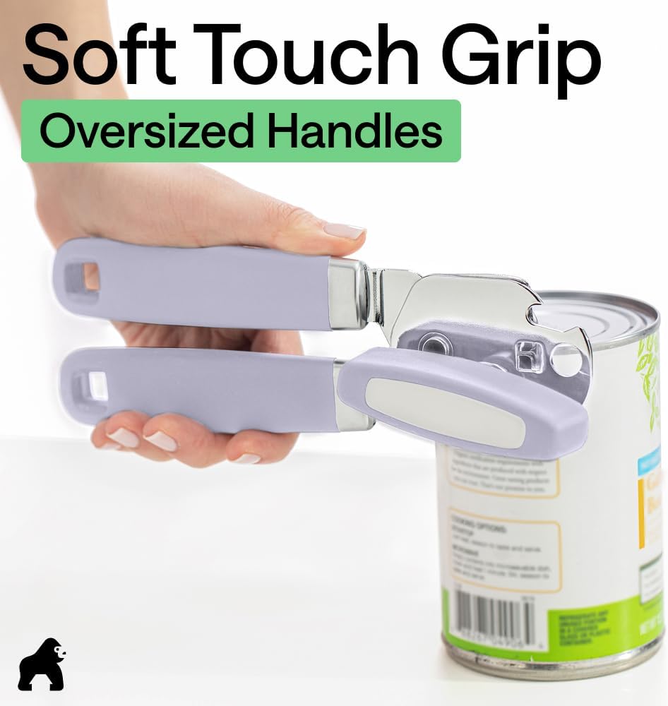 GORILLA GRIP Heavy Duty Stainless Steel Smooth Edge Manual Can Opener and Bottle Openers, US Designed, Soft Comfortable Handle, Oversized Handheld Turn Knob, Multifunctional Kitchen Tool, Black