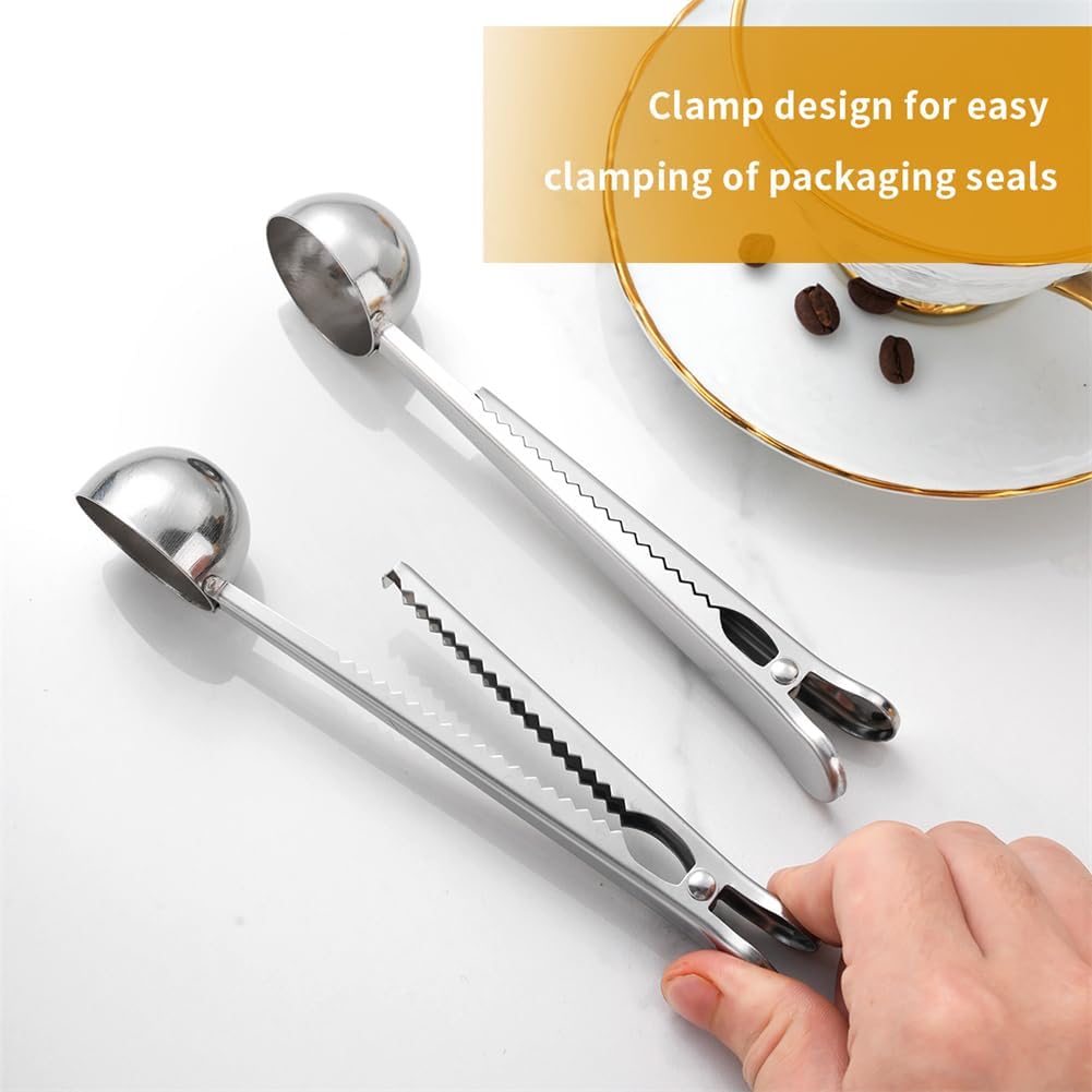 Coffee Scoop, Stainless Steel Silver Multi Function Measuring Spoon, Great Measuring Coffee, Tea, Protein Powder, Instant Drinks, Perfect Coffee Spoon Bag Clip