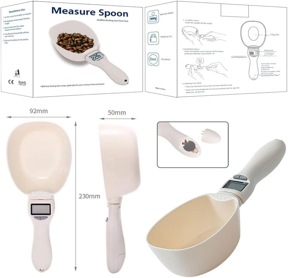 Electronic Measuring Spoon with Conversion, Digital Measuring Spoons, Adjustable Digital Kitchen Spoon Scale, 800g / 0.1g High Precision with Lcd Screen for Kitchen and Dog Cat Food (1 Pcs)