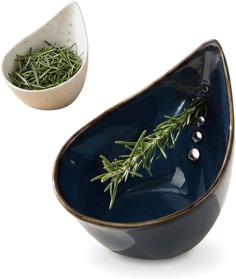 Herb Stripper Bowl, 2026 NEW Ceramic Herb Peeling Bowl with Multi-Size Holes, Pottery Leaf Stripping Tool for Kitchen, Fast Herb Removal for Kale, Basil, Rosemary, Cilantro, Parsley (White)