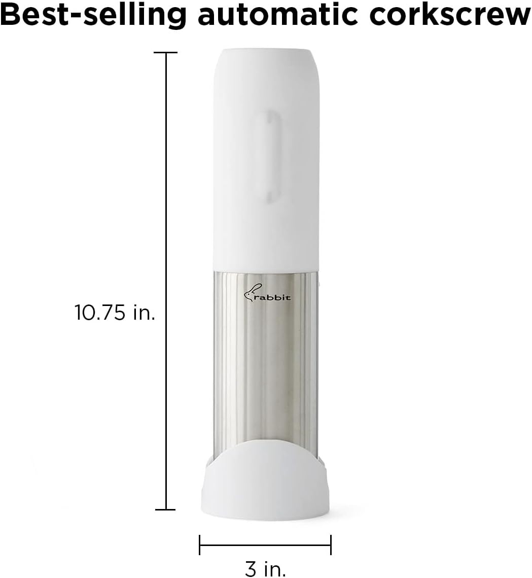 Rabbit Electric Corkscrew Wine Opener - Push Button Automatic Bottle Opener, Compact Design, Opens Bottles Quietly, Stores Vertically or Horizontally, Black