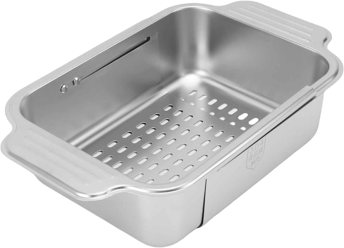AYNEFY Extendable Over The Sink Basket Expandable Stainless Steel Colander 304 Food Grade Strainer for Washing Vegetables Fruits Pasta Dishes with Rubber Grip Handles (S)