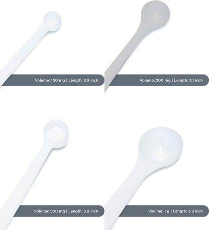 Dosing spoon | milligram measuring spoons set of 4 | exact dosing 100mg, 200mg, 500mg, 1g | mg measuring spoons for powder and liquids