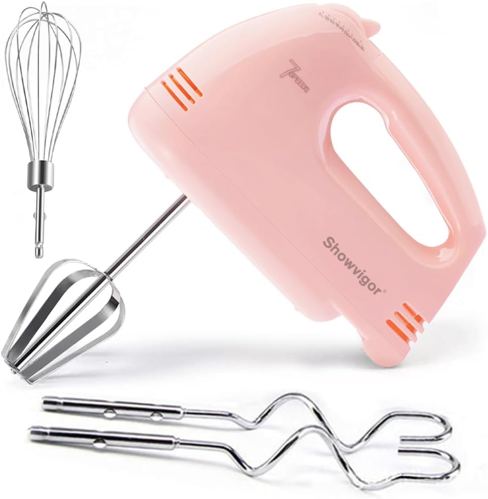Showvigor Electric Hand mixer - 7 Adjustable Speed 180W Handheld Mixer Electric Whisk with 5 Stainless Steel Accessories, Turbo Boost/Self-Control Speed + Eject Button Food Beater for Cakes Eggs