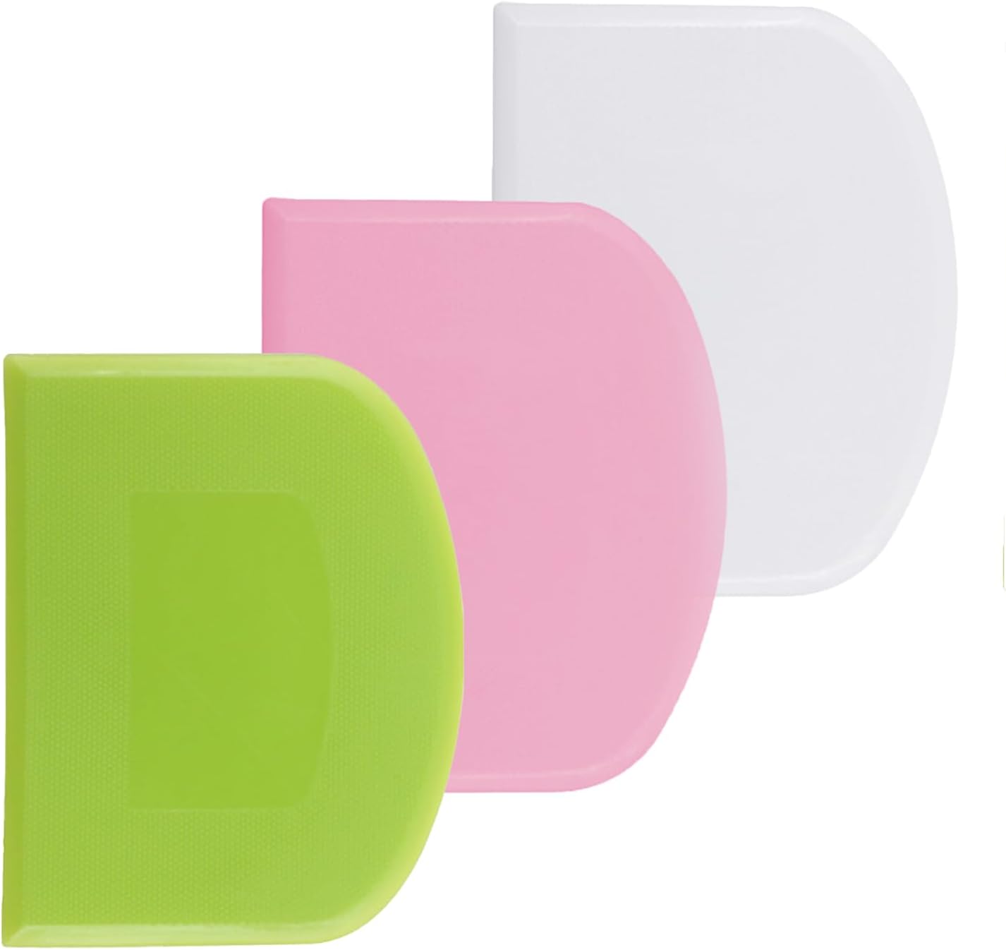 2 Pcs Dough Scraper Set, Flexible Plastic Bowl Scrapers, 4.6x3.65 Inch Sharp Edge Bench Scraper for Baking, Cake Decorating Tools (2, Green And White)