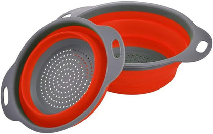 Large and small Collapsible Kitchen Colander/Strainer Set-Perfect for Draining Pasta,Vegetable,Collapsible Colander Set-Kitchen Durable Folding Rubber Hopper Filter Basket(blue)