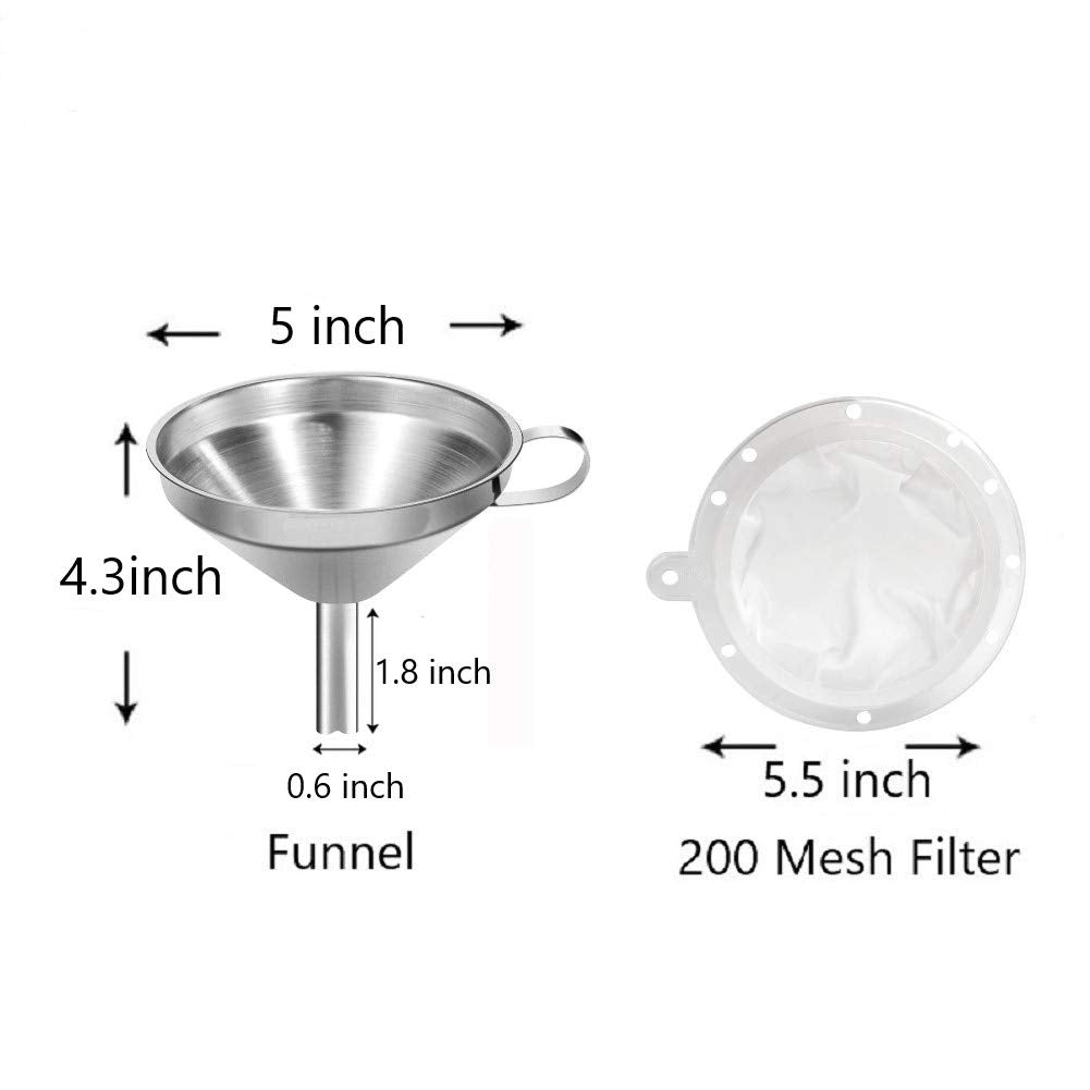 5-Inch Stainless Steel Funnel with Fine Mesh Strainer, 200 Mesh Cooking Oil Filter