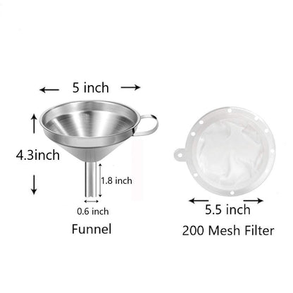 5-Inch Stainless Steel Funnel with Fine Mesh Strainer, 200 Mesh Cooking Oil Filter
