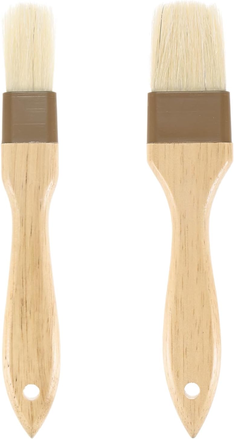 M METERXITY 2-Set Pastry Brush, Wooden Handle Natural Bristle Basting BBQ Oil Brush for Cooking/Barbecue/Kitchen [1 & 1.6 Inch]