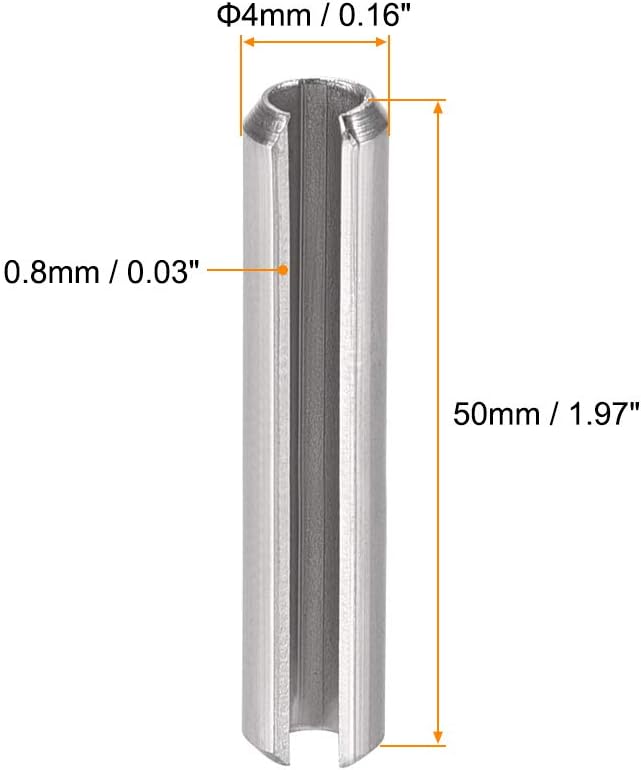 uxcell Slotted Spring Pin - M4 x 30mm 304 Stainless Steel Split Spring Roll Dowel Pins Plain Finish 20Pcs