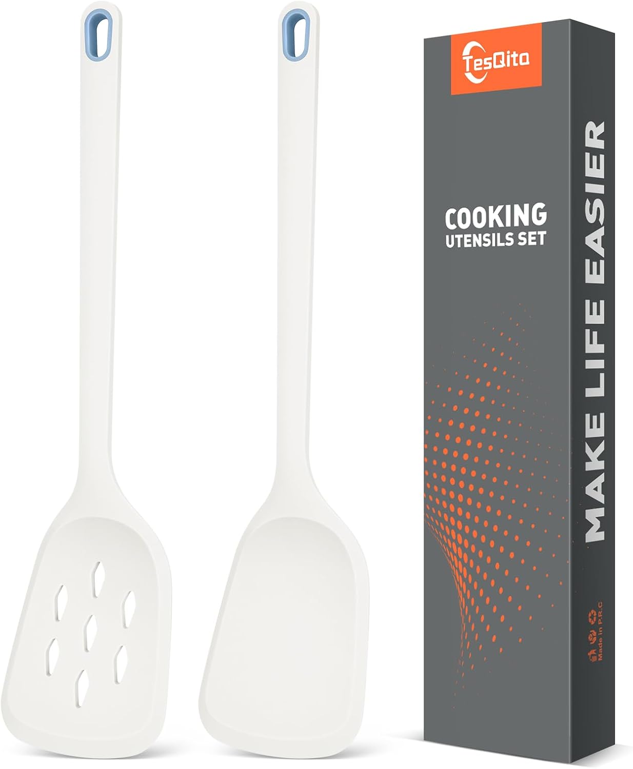 Silicone Cooking Spatula&Slotted Spatulas, Pack of 2,Solid Turner Kitchen Utensils Set for Cooking,Frying, Baking, Flipping, Turning,Heat Resistant 450℉ (Green)