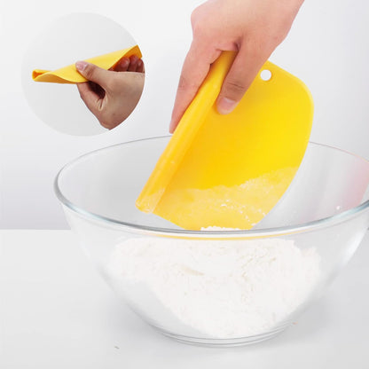 Suanyok Bench Scraper-Stainless Steel Dough Scraper and Flexible Plastic Bowl Scraper 4-Piece Set-Bread/Pastry/Pizza Cutter, Multifunctional 2-in-1 Baking Tools With Measurement Marks